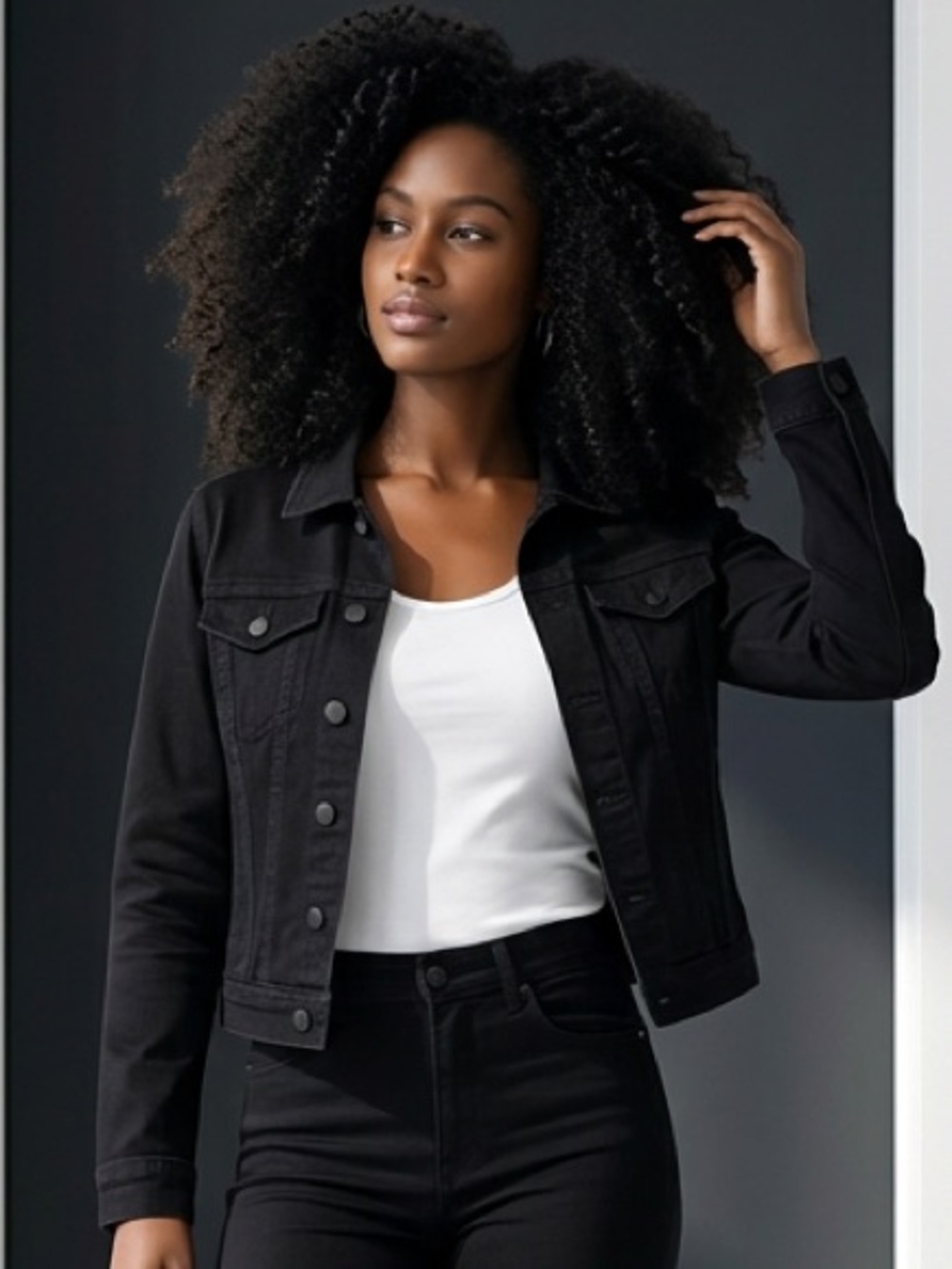d.jeans Women’s Black Button Front Denim Jacket w/ Pockets Long Sleeve Size S